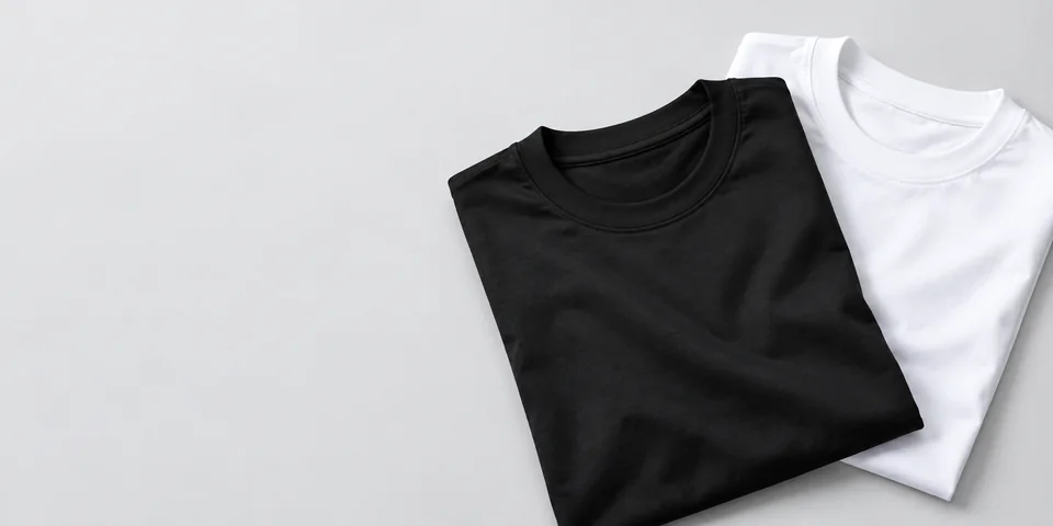 Black and white cotton T-shirts ready for custom printing.